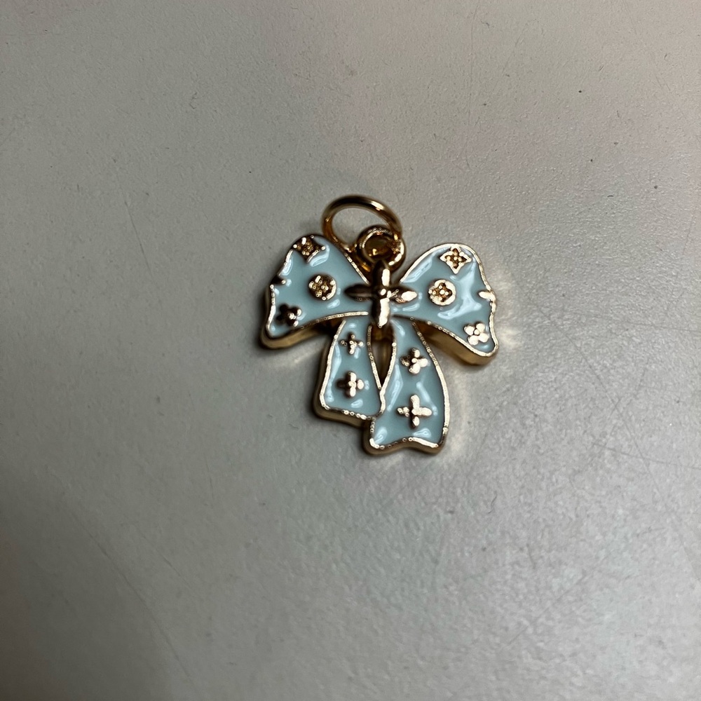 Louis Vuitton stamped Gold and Light Blue Bow Pendant charm - Picture 2 of 4